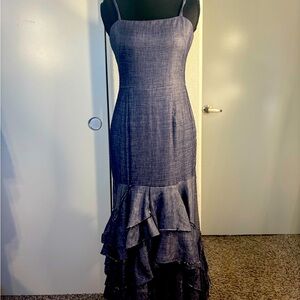 Milly Denim Ruffle Maxi Dress